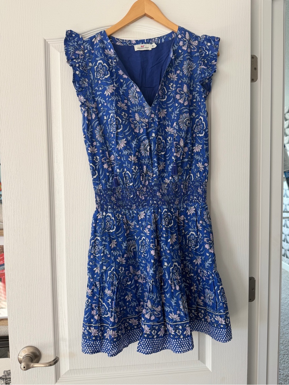 Vineyard Vines Floral Ruffle Sleeve Mini Dress in Ocean Reef small